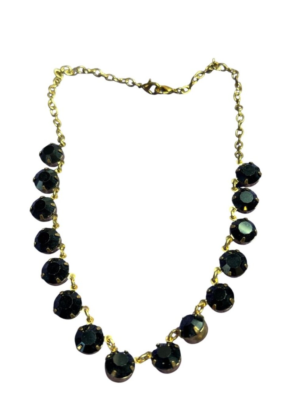 Vintage Y2K Black Rhinestone Collar Necklace Goldtone 16 inches Long Metal Wear